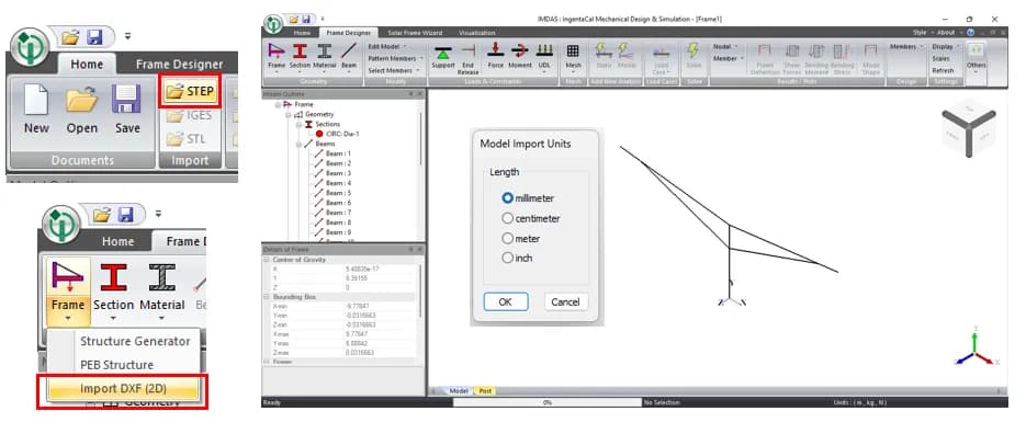 DXF Input Support: Imports 2D DXF layouts to create structures quickly and accurately.