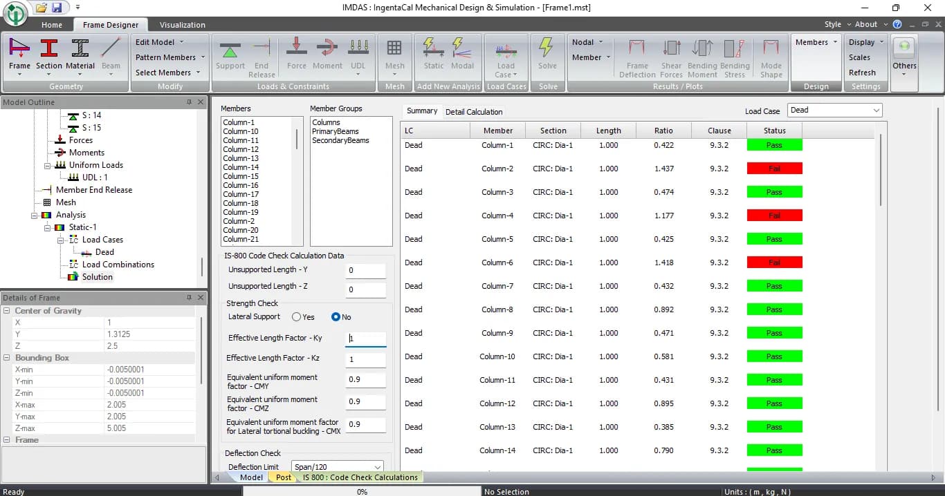 Automates the compliance check of steel structures by verifying structural strength, stability, and serviceability using standard codes.